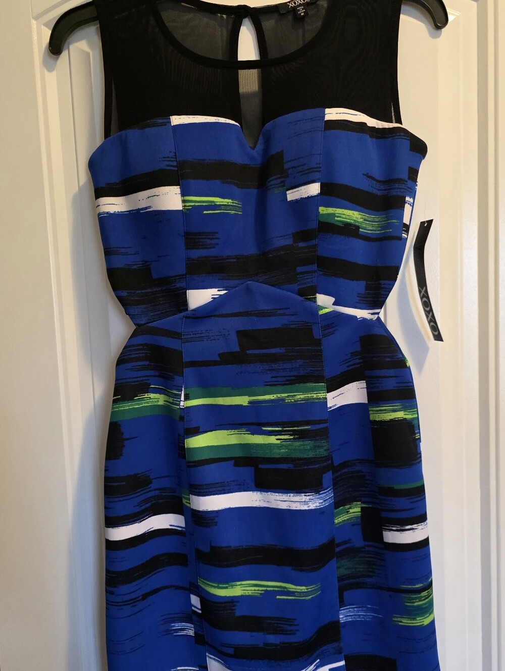 XOXO Blue, Black & Green Strapless Fitted Dress